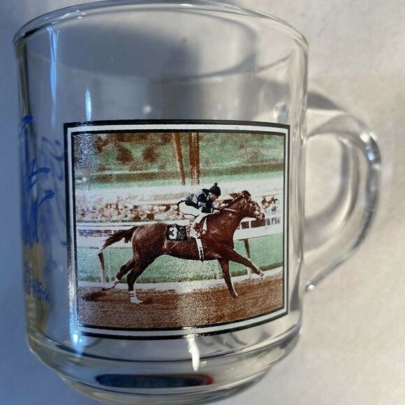 Great Moments at Santa Anita Race Coffee Cups set of 2 Clear with Decal - Picture 3 of 10